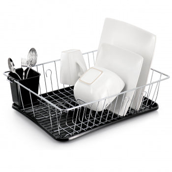 Megachef 16 Inch Chrome Plated and Plastic Counter Top Drying Dish Rack in Black