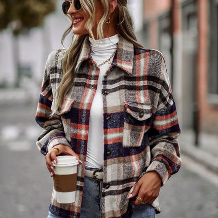 New plaid long-sleeved top temperament casual shirt jacket