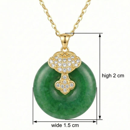 925 Sterling Silver Elegant Green Jade Pi Disc Pendant Necklace with Ornate Sparkling Ruyi Motif - JewelryODM