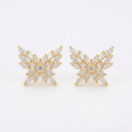 925 Sterling Silver Sparkling Butterfly Stud Earrings with Marquise Gemstone Wings - JewelryODM