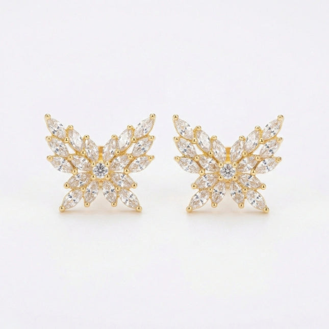 925 Sterling Silver Sparkling Butterfly Stud Earrings with Marquise Gemstone Wings - JewelryODM