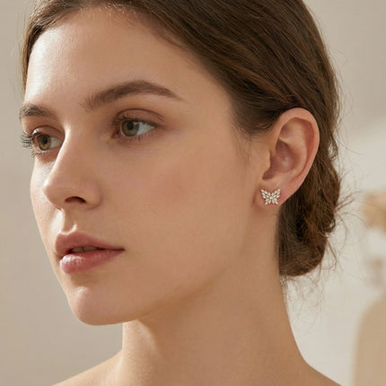 925 Sterling Silver Sparkling Butterfly Stud Earrings with Marquise Gemstone Wings - JewelryODM