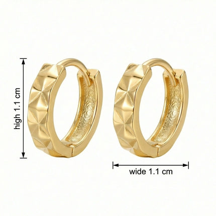 925 Sterling Silver Elegant Textured Geometric Huggie Hoop Earrings with Faceted Pyramid Design - JewelryODM