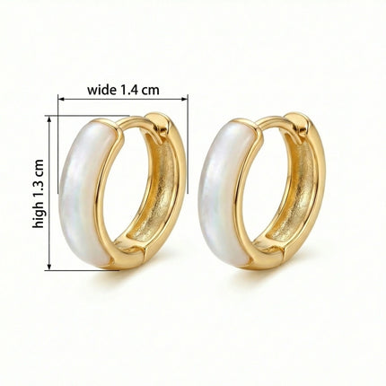 925 Sterling Silver Elegant Mother of Pearl Shell Inlay Huggie Earrings with Polished Metallic Finish - JewelryODM