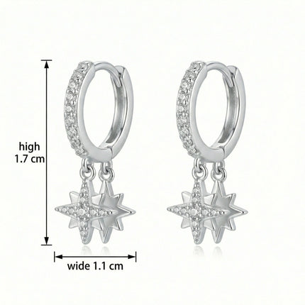 925 Sterling Silver Celestial Star Dangle Hoop Earrings in Sterling Silver with Sparkling Accents - JewelryODM
