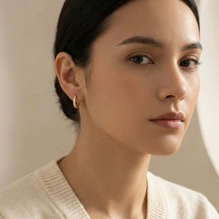 925 Sterling Silver Elegant Baguette Cut Clear Stone Inlay Huggie Hoop Earrings - JewelryODM