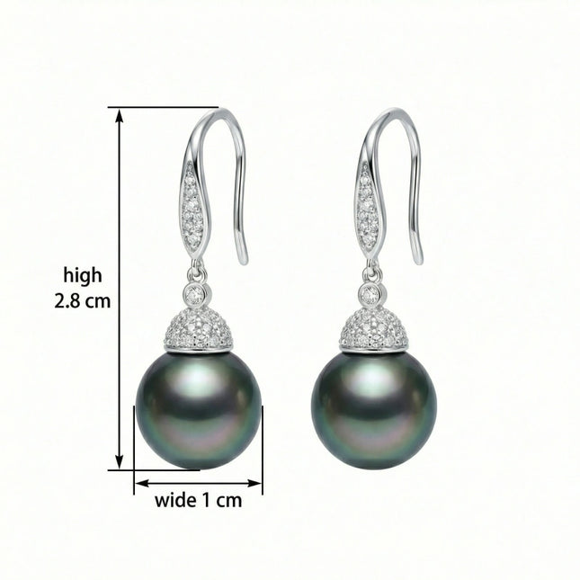 925 Sterling Silver Elegant Tahitian Black Pearl and Diamond Accented Drop Earrings - JewelryODM