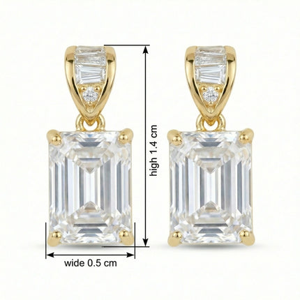 925 Sterling Silver Elegant Emerald-Cut Crystal Drop Earrings with Baguette Accents - JewelryODM