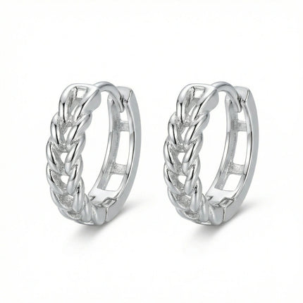 925 Sterling Silver Elegant Braided Sterling Silver Huggie Hoop Earrings for Women - JewelryODM