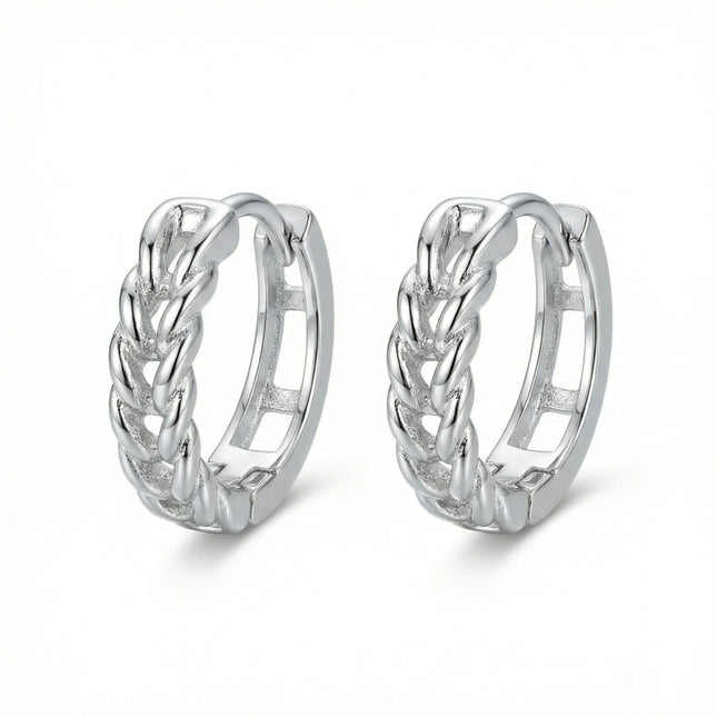 925 Sterling Silver Elegant Braided Sterling Silver Huggie Hoop Earrings for Women - JewelryODM