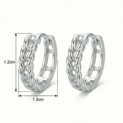 925 Sterling Silver Elegant Braided Sterling Silver Huggie Hoop Earrings for Women - JewelryODM