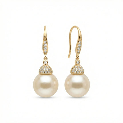 925 Sterling Silver Elegant Tahitian Black Pearl and Diamond Accented Drop Earrings - JewelryODM