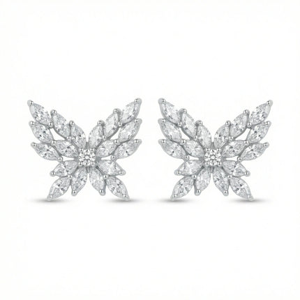 925 Sterling Silver Sparkling Marquise Cut Gemstone Butterfly Stud Earrings in Elegant Sterling Silver - JewelryODM