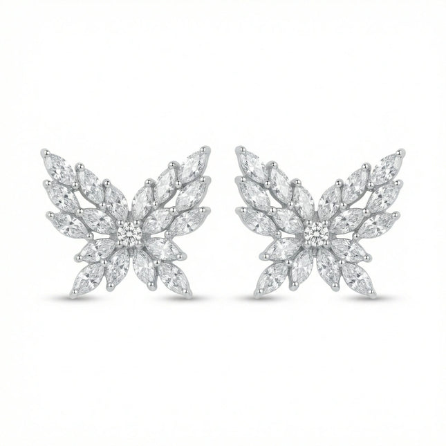 925 Sterling Silver Sparkling Marquise Cut Gemstone Butterfly Stud Earrings in Elegant Sterling Silver - JewelryODM