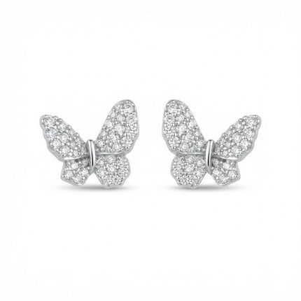 925 Sterling Silver Elegant Sterling Silver Pave-Set Butterfly Stud Earrings - JewelryODM