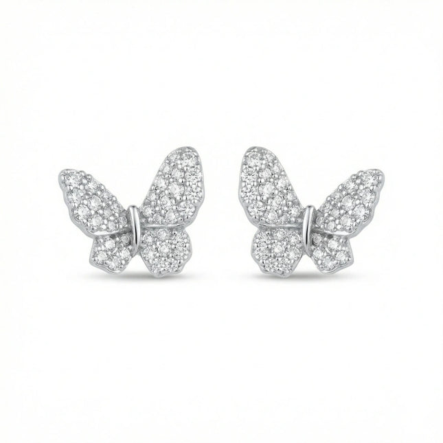 925 Sterling Silver Elegant Sterling Silver Pave-Set Butterfly Stud Earrings - JewelryODM