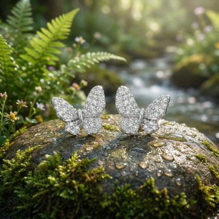925 Sterling Silver Elegant Sterling Silver Pave-Set Butterfly Stud Earrings - JewelryODM