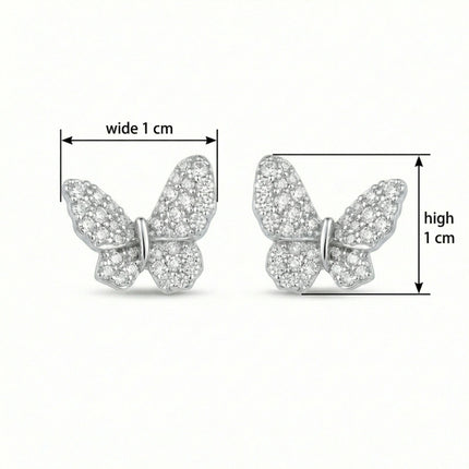 925 Sterling Silver Elegant Sterling Silver Pave-Set Butterfly Stud Earrings - JewelryODM