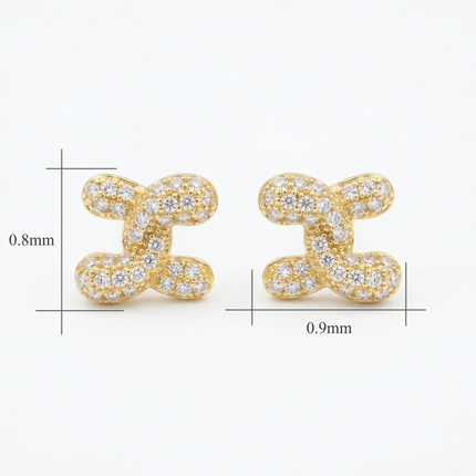 925 Sterling Silver Elegant Pavé-Set Abstract Link Stud Earrings Featuring Shimmering Brilliant Cut Stones - JewelryODM