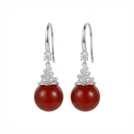 925 Sterling Silver Elegant Red Gemstone Drop Earrings with Sparkling Silver Accents - JewelryODM