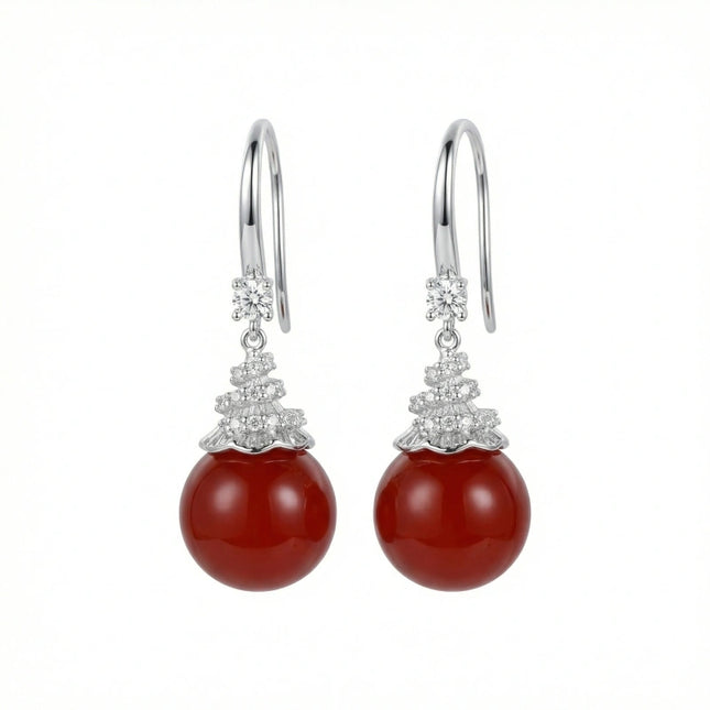 925 Sterling Silver Elegant Red Gemstone Drop Earrings with Sparkling Silver Accents - JewelryODM