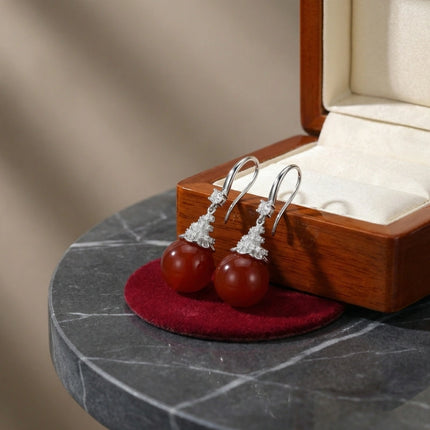 925 Sterling Silver Elegant Red Gemstone Drop Earrings with Sparkling Silver Accents - JewelryODM