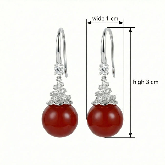 925 Sterling Silver Elegant Red Gemstone Drop Earrings with Sparkling Silver Accents - JewelryODM