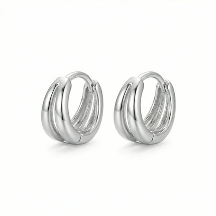 925 Sterling Silver Elegant Silver Triple Band Huggie Hoop Earrings - Minimalist Jewelry for Women - JewelryODM