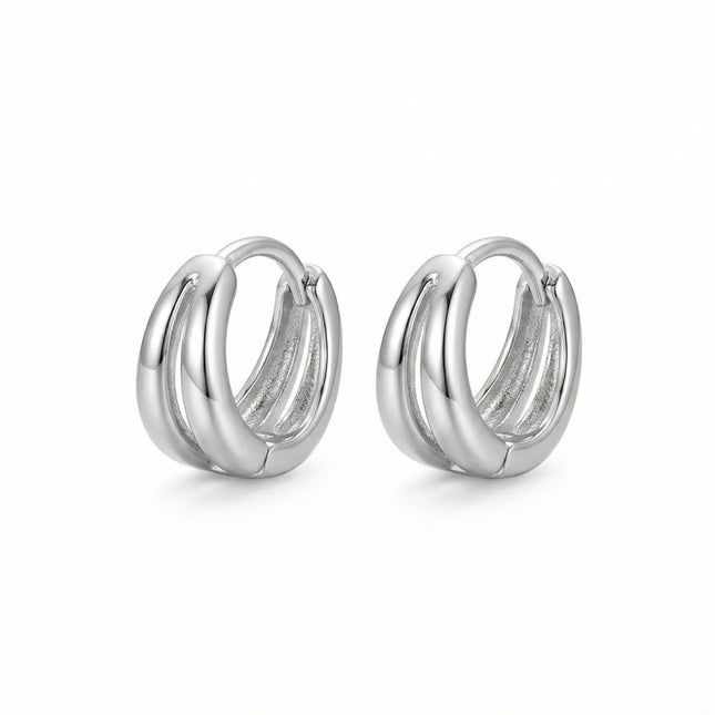 925 Sterling Silver Elegant Silver Triple Band Huggie Hoop Earrings - Minimalist Jewelry for Women - JewelryODM