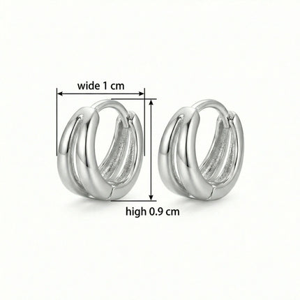 925 Sterling Silver Elegant Silver Triple Band Huggie Hoop Earrings - Minimalist Jewelry for Women - JewelryODM
