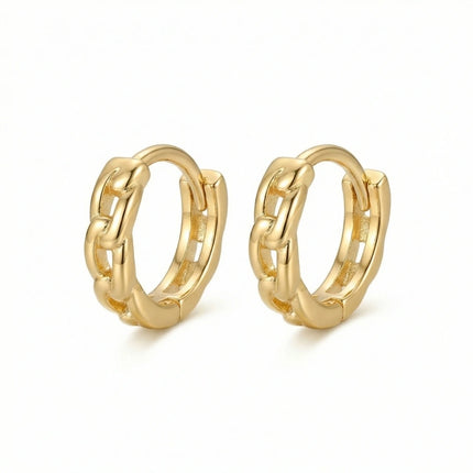 925 Sterling Silver Elegant Curb Link Textured Metallic Huggie Hoop Earrings - JewelryODM