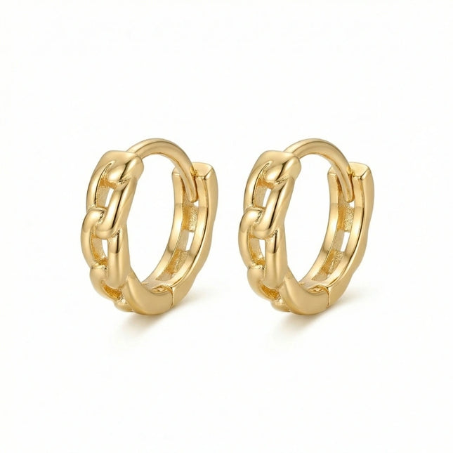 925 Sterling Silver Elegant Curb Link Textured Metallic Huggie Hoop Earrings - JewelryODM