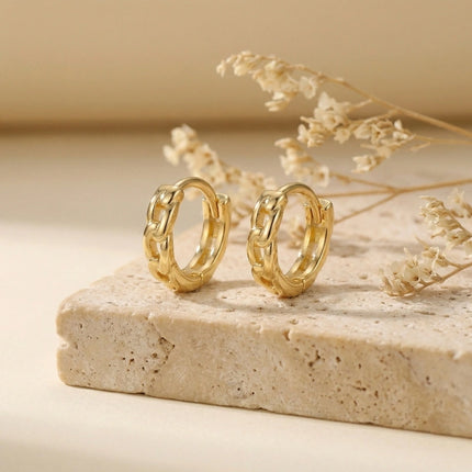 925 Sterling Silver Elegant Curb Link Textured Metallic Huggie Hoop Earrings - JewelryODM