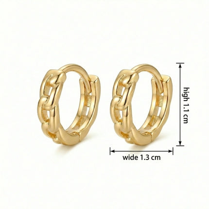 925 Sterling Silver Elegant Curb Link Textured Metallic Huggie Hoop Earrings - JewelryODM