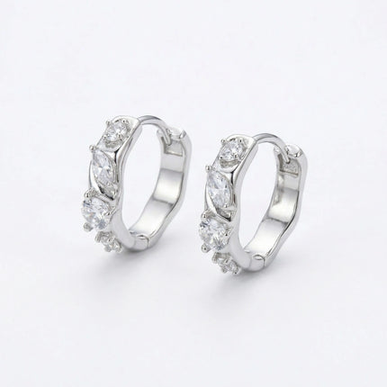925 Sterling Silver Elegant Silver Hoop Earrings with Sparkling Marquise and Round Cubic Zirconia Gemstones - JewelryODM