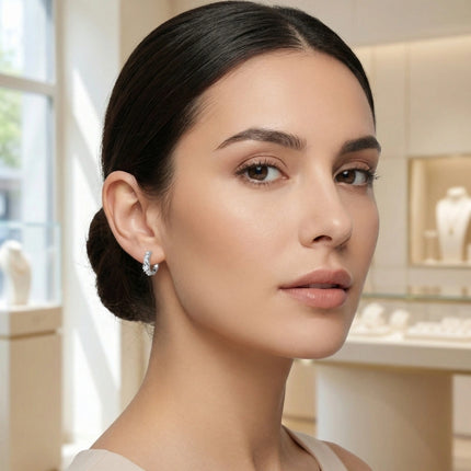 925 Sterling Silver Elegant Silver Hoop Earrings with Sparkling Marquise and Round Cubic Zirconia Gemstones - JewelryODM