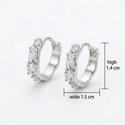 925 Sterling Silver Elegant Silver Hoop Earrings with Sparkling Marquise and Round Cubic Zirconia Gemstones - JewelryODM