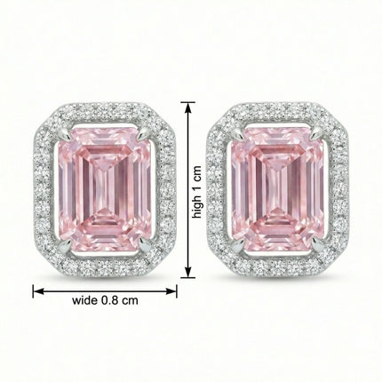 925 Sterling Silver Elegant Radiant Cut Halo Stud Earrings in Sparkling White Rhodium Finish - JewelryODM