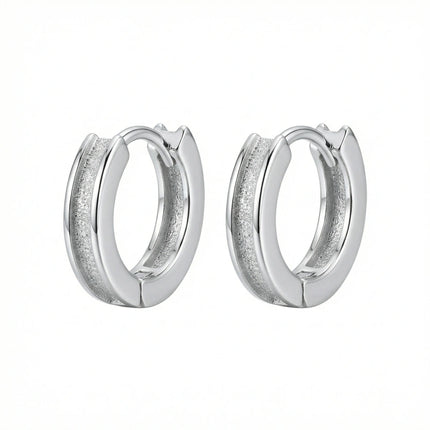 925 Sterling Silver Elegant Sterling Silver Textured Huggie Hoop Earrings with Polished Borders - JewelryODM