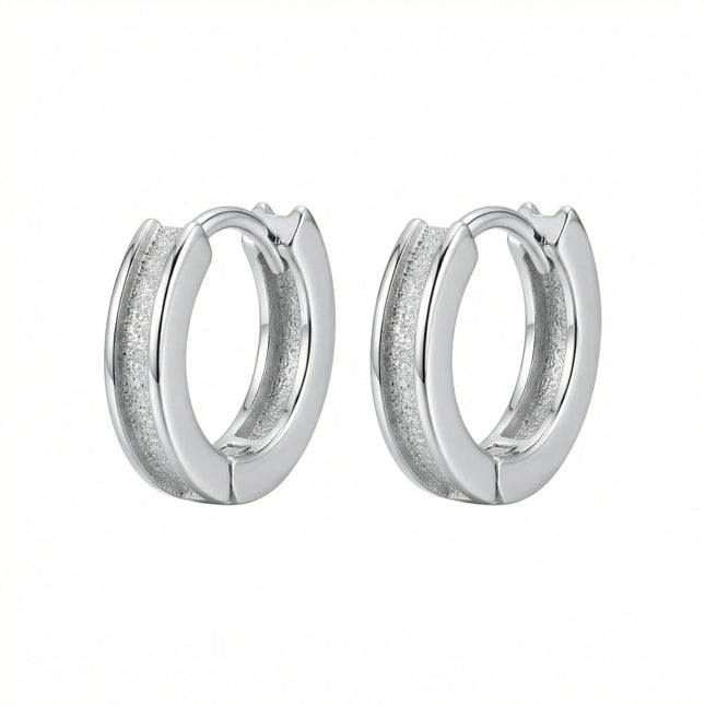 925 Sterling Silver Elegant Sterling Silver Textured Huggie Hoop Earrings with Polished Borders - JewelryODM