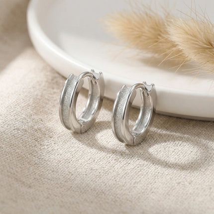 925 Sterling Silver Elegant Sterling Silver Textured Huggie Hoop Earrings with Polished Borders - JewelryODM