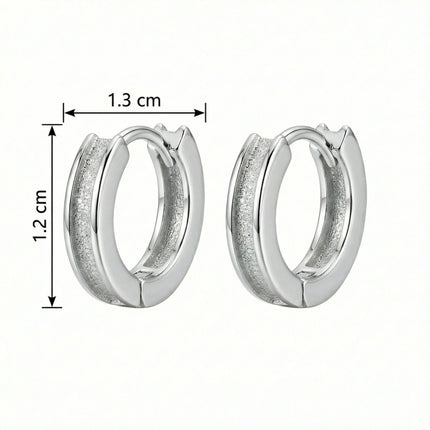 925 Sterling Silver Elegant Sterling Silver Textured Huggie Hoop Earrings with Polished Borders - JewelryODM