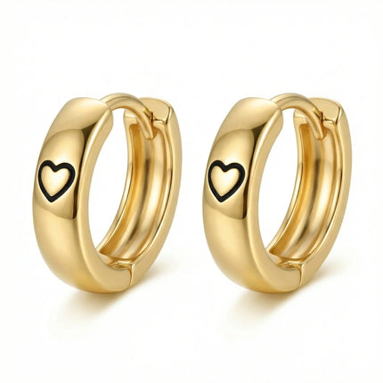 925 Sterling Silver Minimalist Heart Motif Huggie Earrings with Polished Metallic Finish - JewelryODM