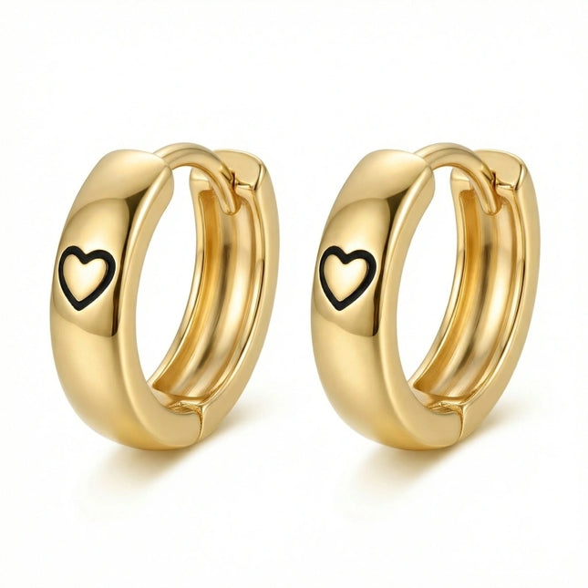 925 Sterling Silver Minimalist Heart Motif Huggie Earrings with Polished Metallic Finish - JewelryODM