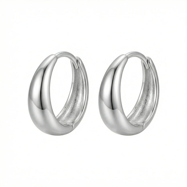 925 Sterling Silver Elegant Silver Overlapping Baguette Crystal Huggie Hoop Earrings - JewelryODM