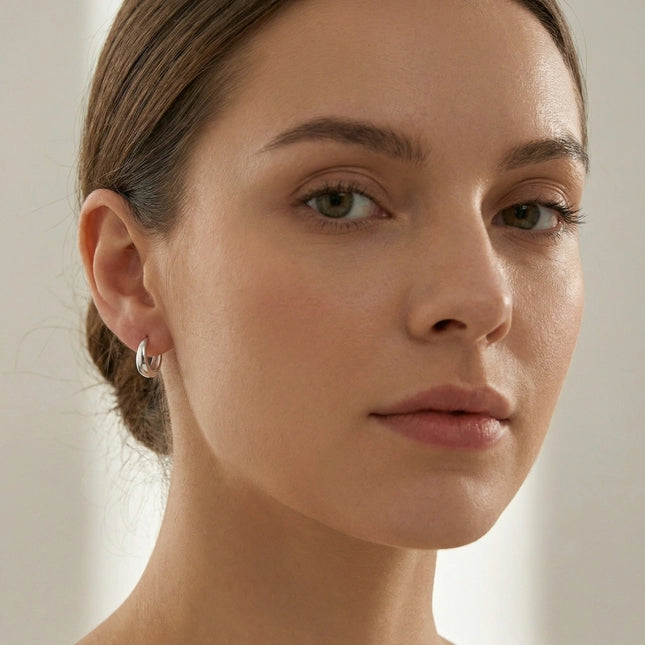 925 Sterling Silver Elegant Silver Overlapping Baguette Crystal Huggie Hoop Earrings - JewelryODM