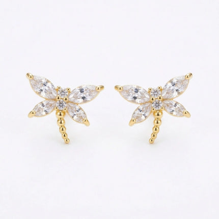 925 Sterling Silver Elegant Sparkling Marquise Crystal Dragonfly Stud Earrings in Radiant Gilded Finish - JewelryODM
