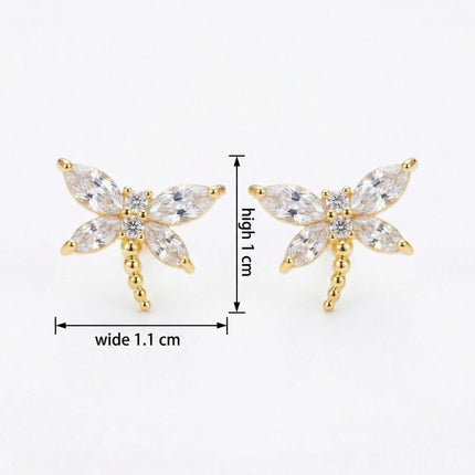 925 Sterling Silver Elegant Sparkling Marquise Crystal Dragonfly Stud Earrings in Radiant Gilded Finish - JewelryODM