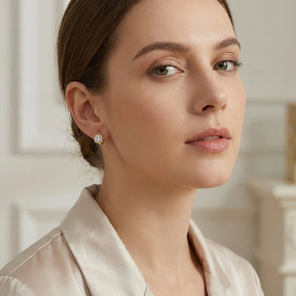 925 Sterling Silver Elegant Square Halo Huggie Hoop Earrings Featuring Radiant Round Center Stones and Sparkling Accents - JewelryODM