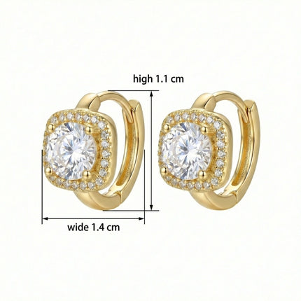 925 Sterling Silver Elegant Square Halo Huggie Hoop Earrings Featuring Radiant Round Center Stones and Sparkling Accents - JewelryODM